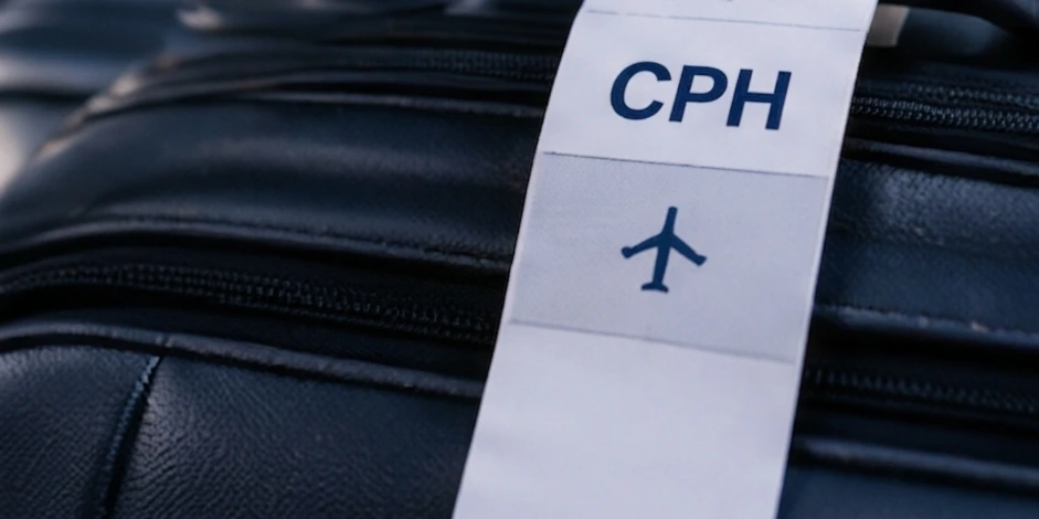Una etiqueta de equipaje con el código del aeropuerto de Copenhague