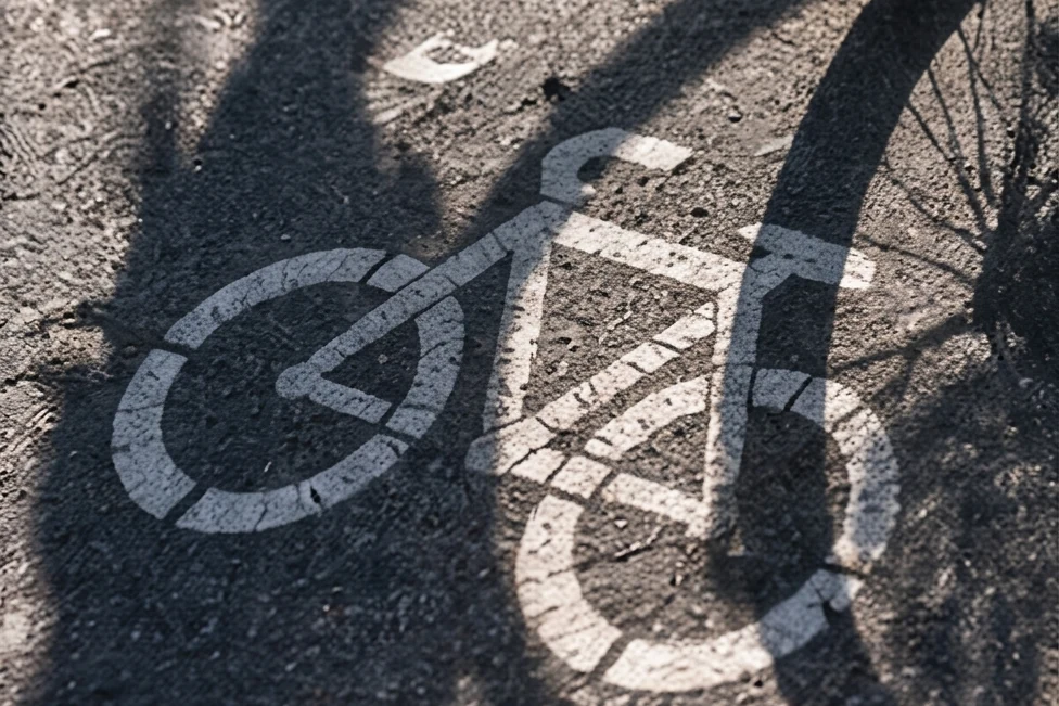 La marca de un carril bici pintada en el asfalto