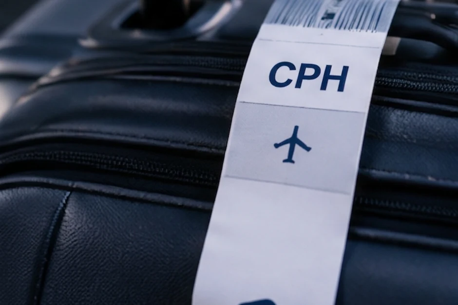 Una etiqueta de equipaje con destino Copenhague